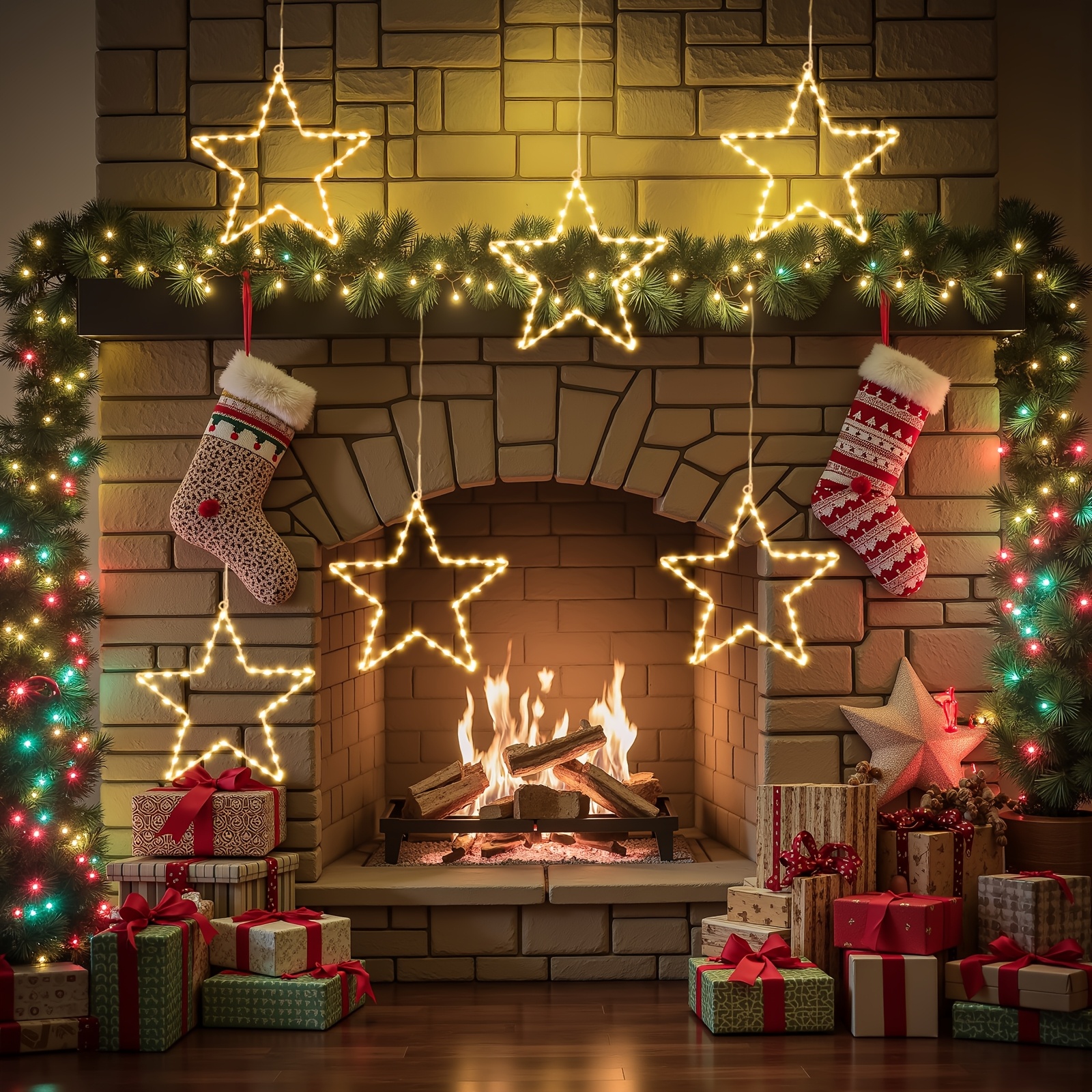 Christmas Lights Outdoor - 6/3pcs Battery Operated Hanging Christmas Lights,