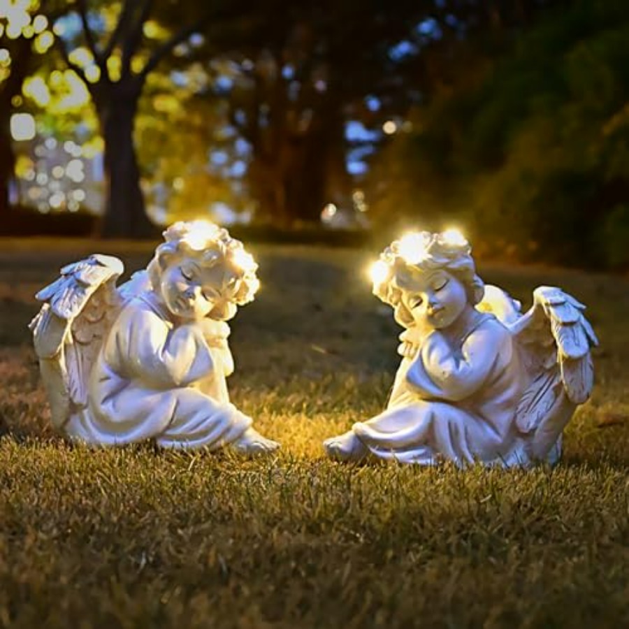 Christmas Lights Outdoor - Angel Statue Garden Decor for Outside