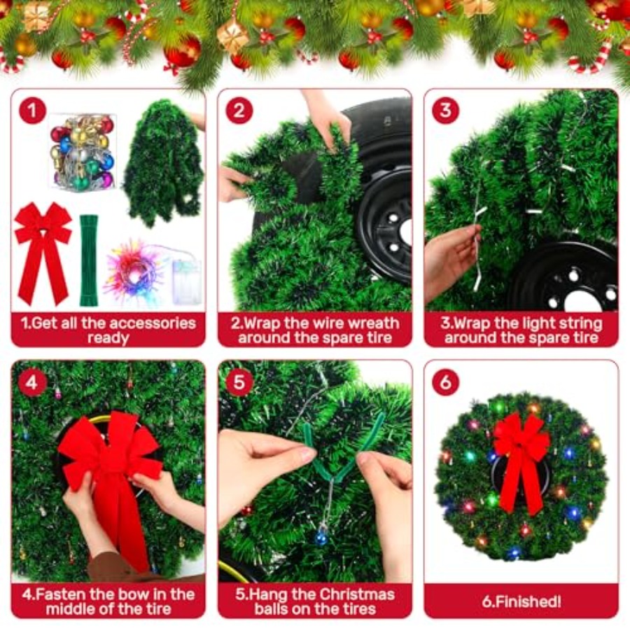 LED Christmas Car Spare Tire D - Tinsel Garland Decoration ulasan dan harga