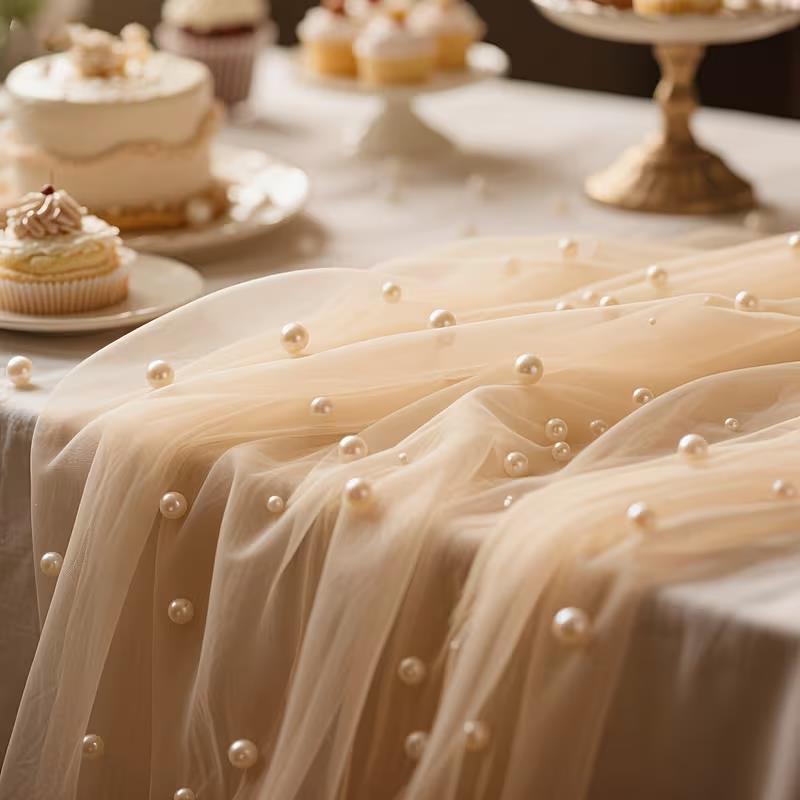 300x80cm Pearl Sheer Tulle Tab - Christmas Table Runner ulasan dan harga