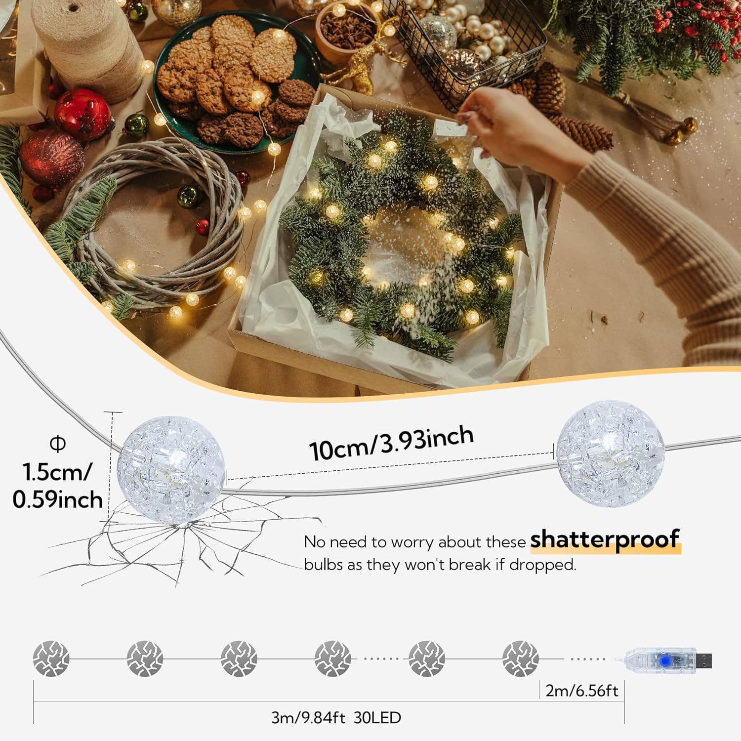 10FT 30 LED Crystal Ball Strin - Led Fairy String Lights ulasan dan harga