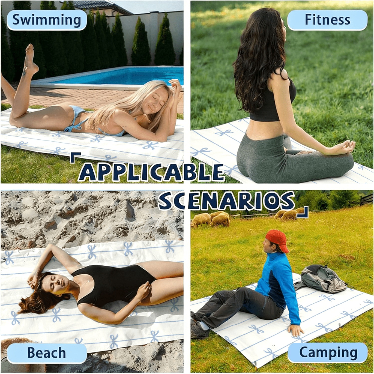 1pc Summer Beach Towel Blue Ri - Ribbon Bow Gift ulasan dan harga