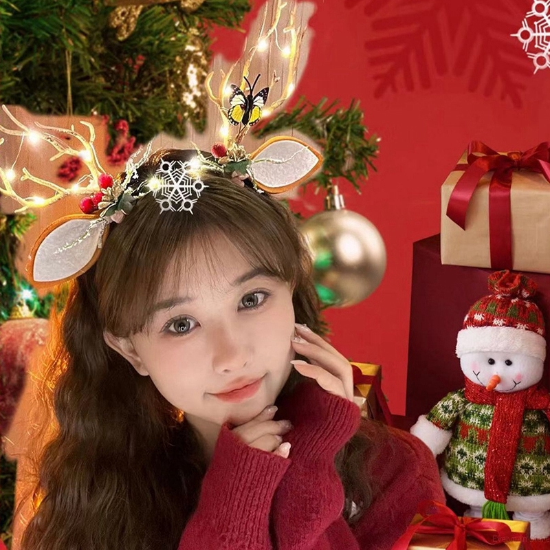New Year Hair Hoop Girls Led G - Reindeer Antlers Headband ulasan dan harga